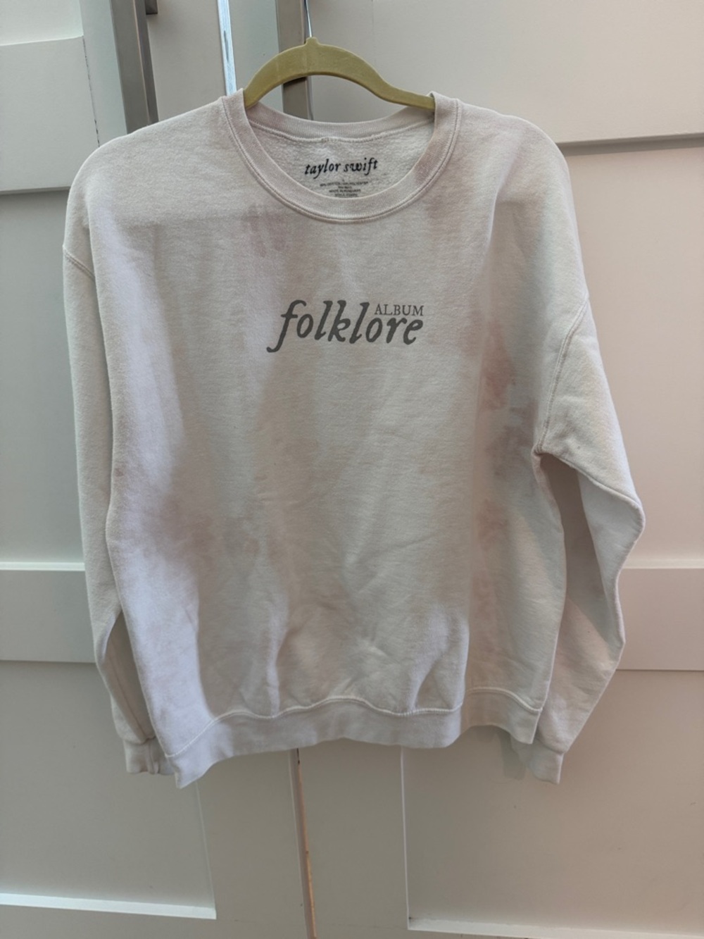 Taylor Swift Folklore Crewneck Sweater in Light Cream with Faint Pink Wash